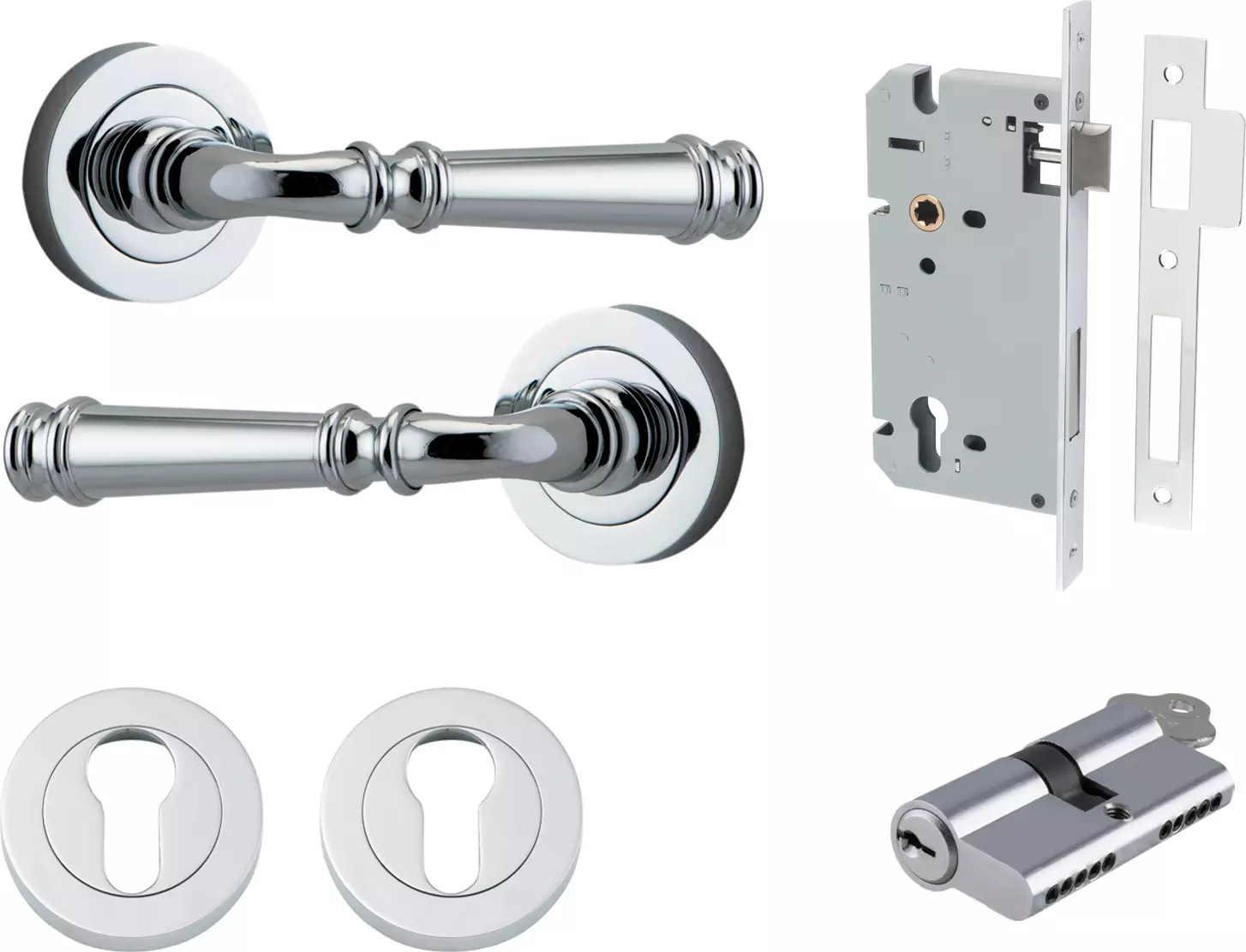 Verona Lever - Round Rose Entrance Set - Key / Key - CP