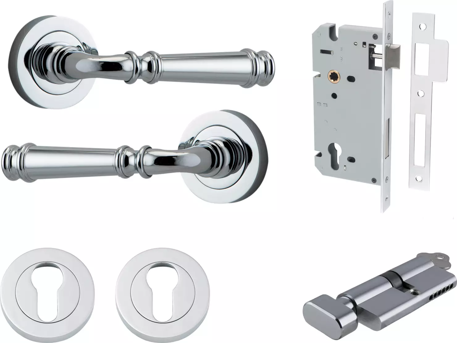 Verona Lever - Round Rose Entrance Set - Key / Turn - CP