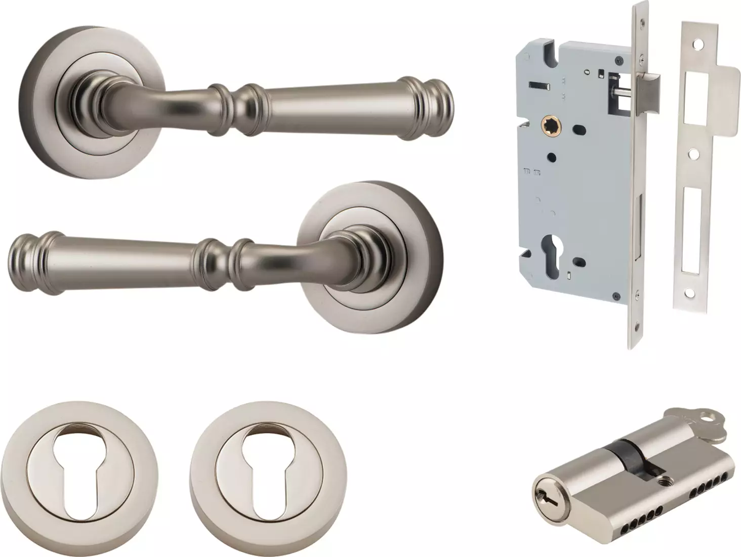 Verona Lever - Round Rose Entrance Set - Key / Key - SN