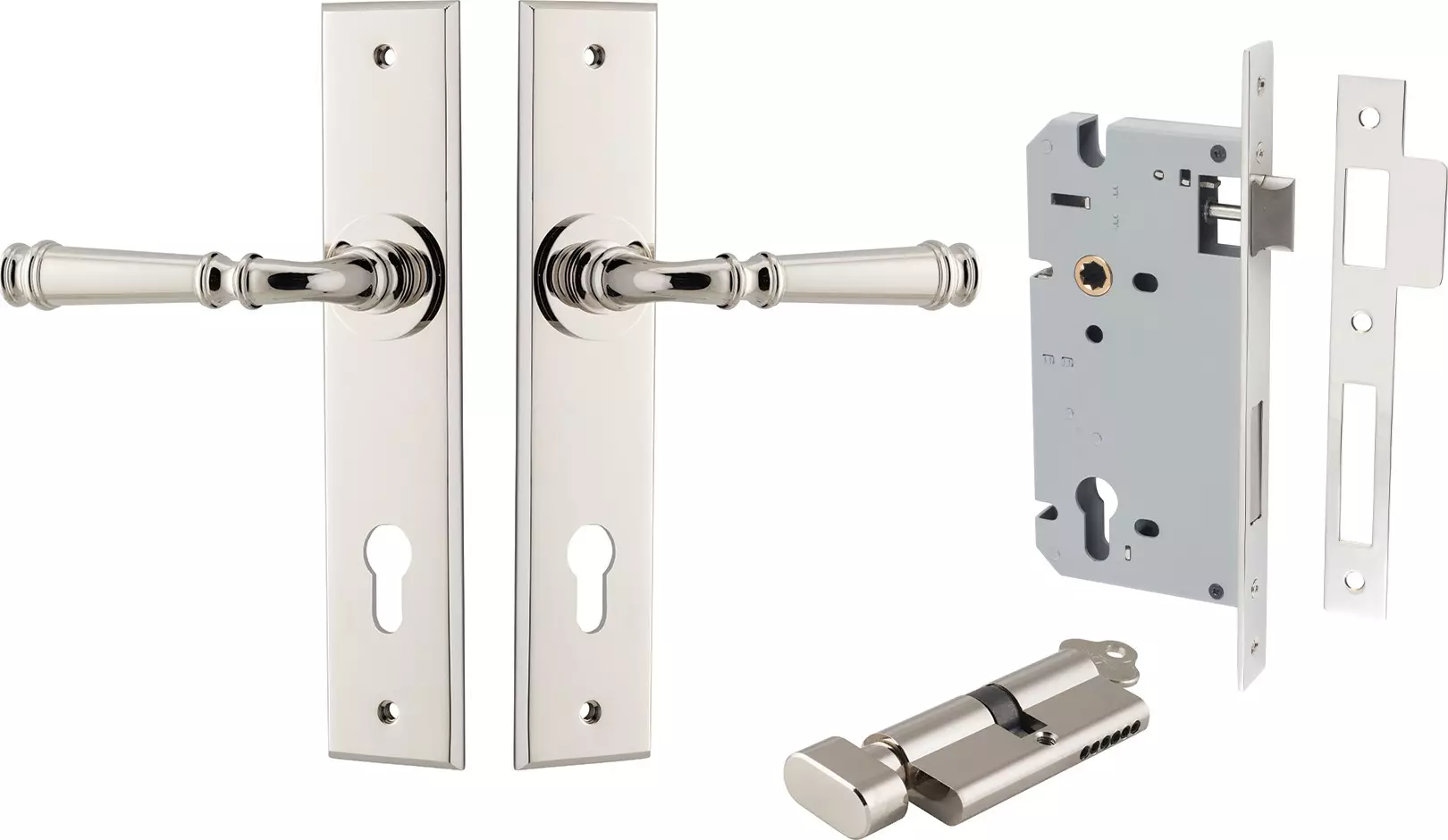 Verona Lever - Chamfered Entrance Set - Key / Turn - PN