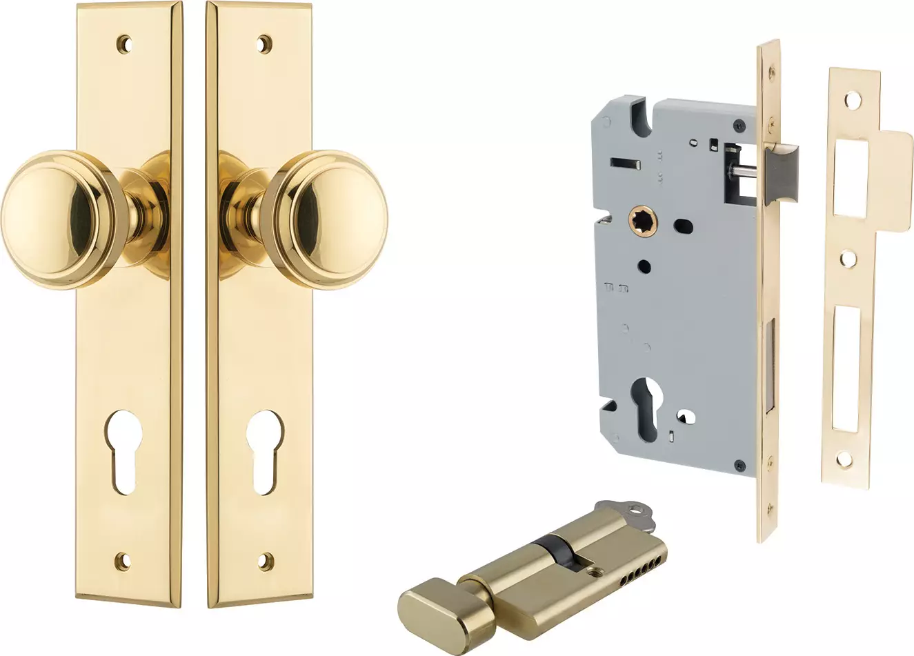 Paddington Knob - Chamfered Entrance Set - Key / Turn - PB