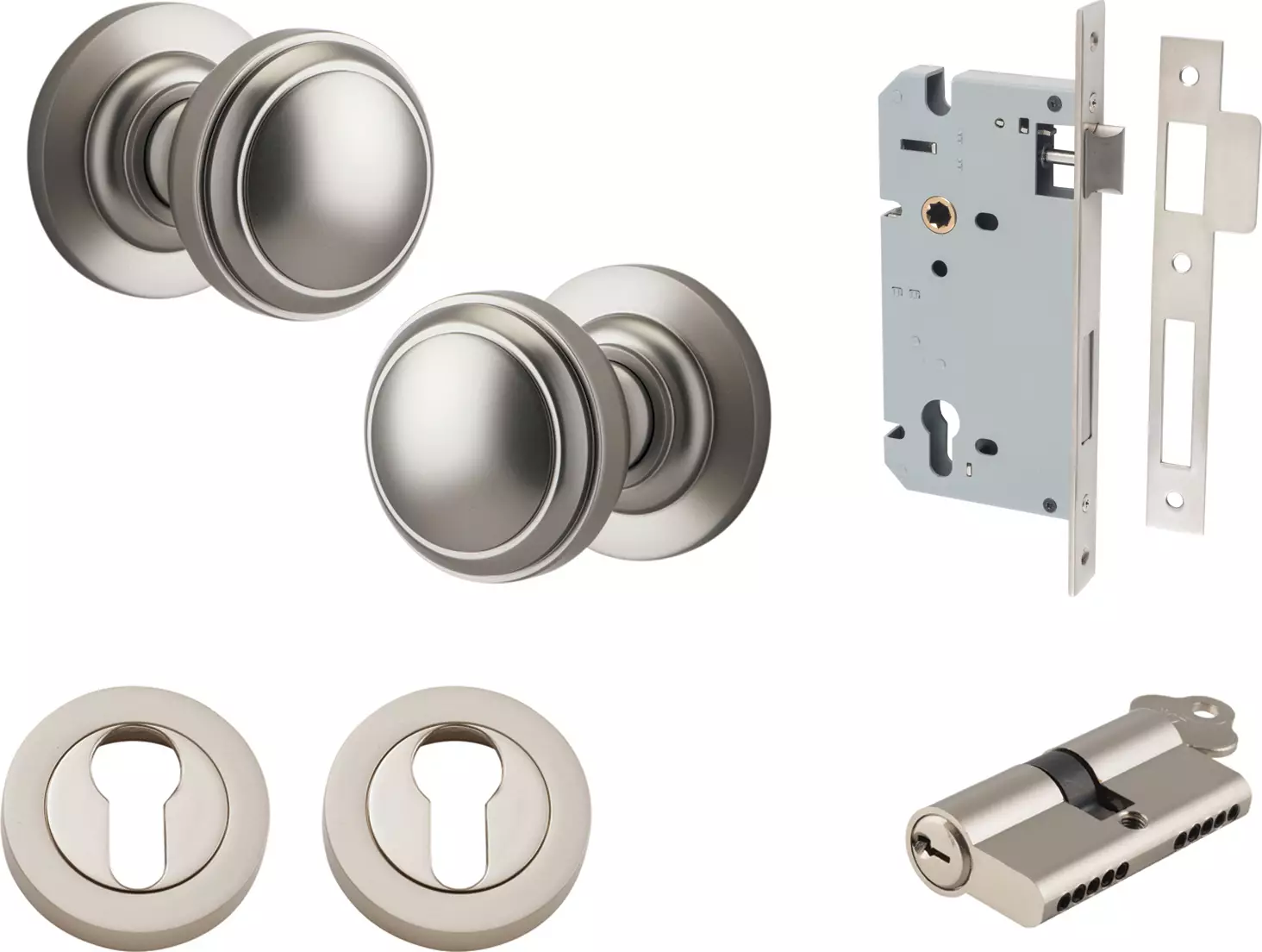 Paddington Knob - Round Rose Entrance Set - Key / Key - SN