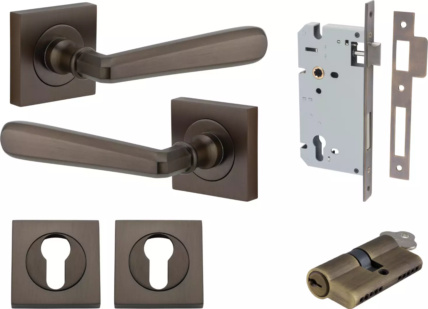 Copenhagen Lever - Square Rose Entrance Set - Key / Key - SB