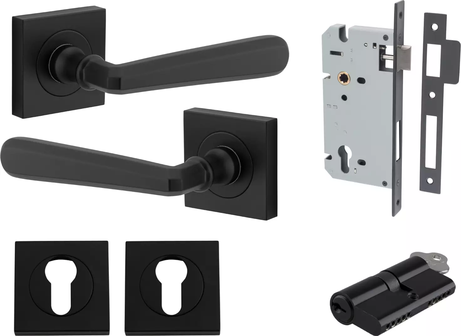 Copenhagen Lever - Square Rose Entrance Set - Key / Key - MB