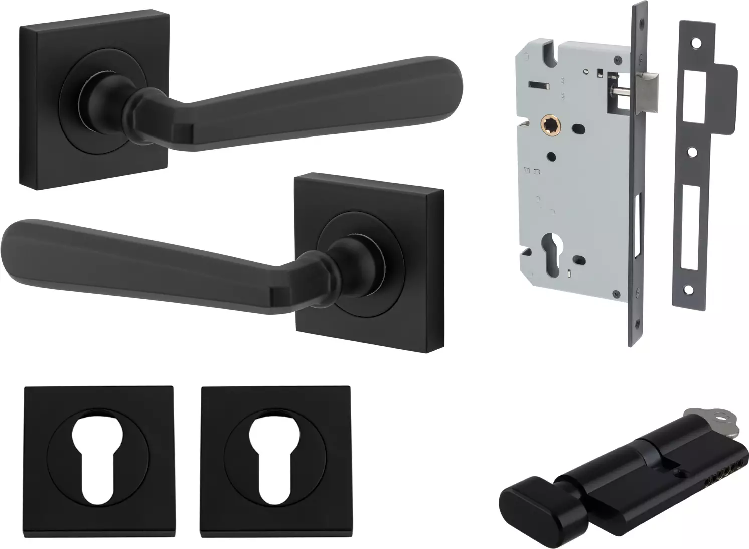 Copenhagen Lever - Square Rose Entrance Set - Key / Turn - MB