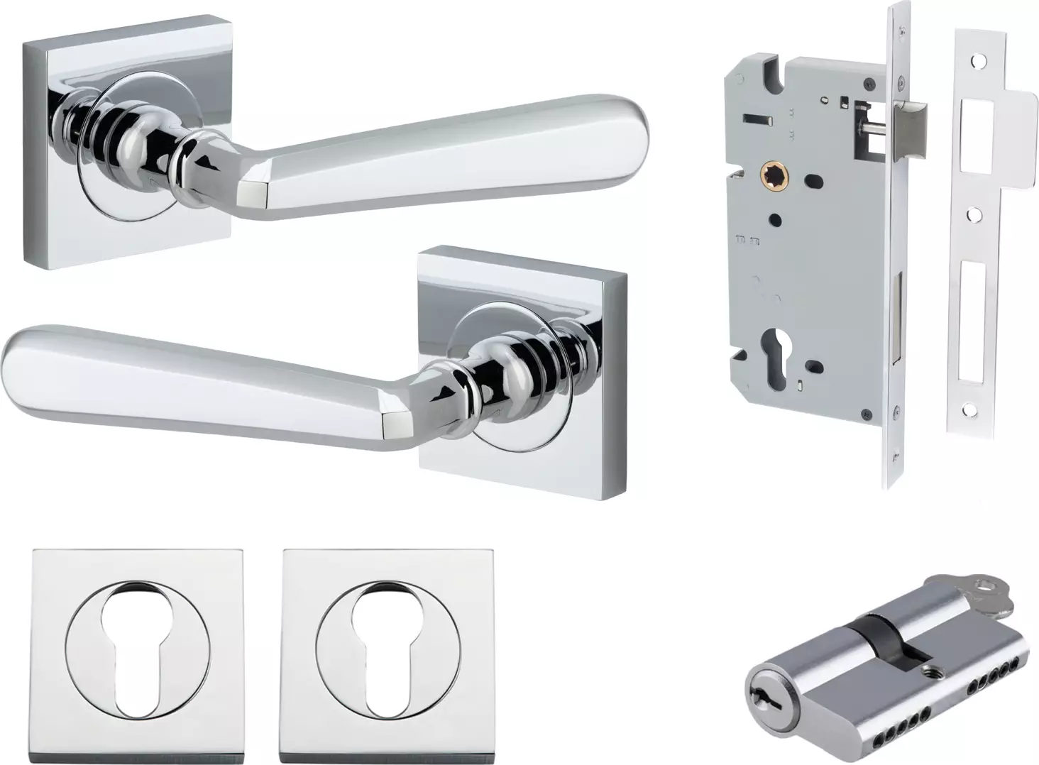 Copenhagen Lever - Square Rose Entrance Set - Key / Key - CP