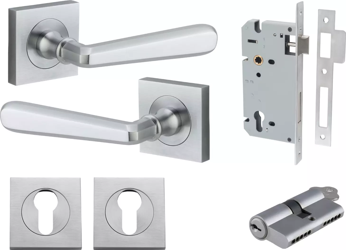 Copenhagen Lever - Square Rose Entrance Set - Key / Key - SC