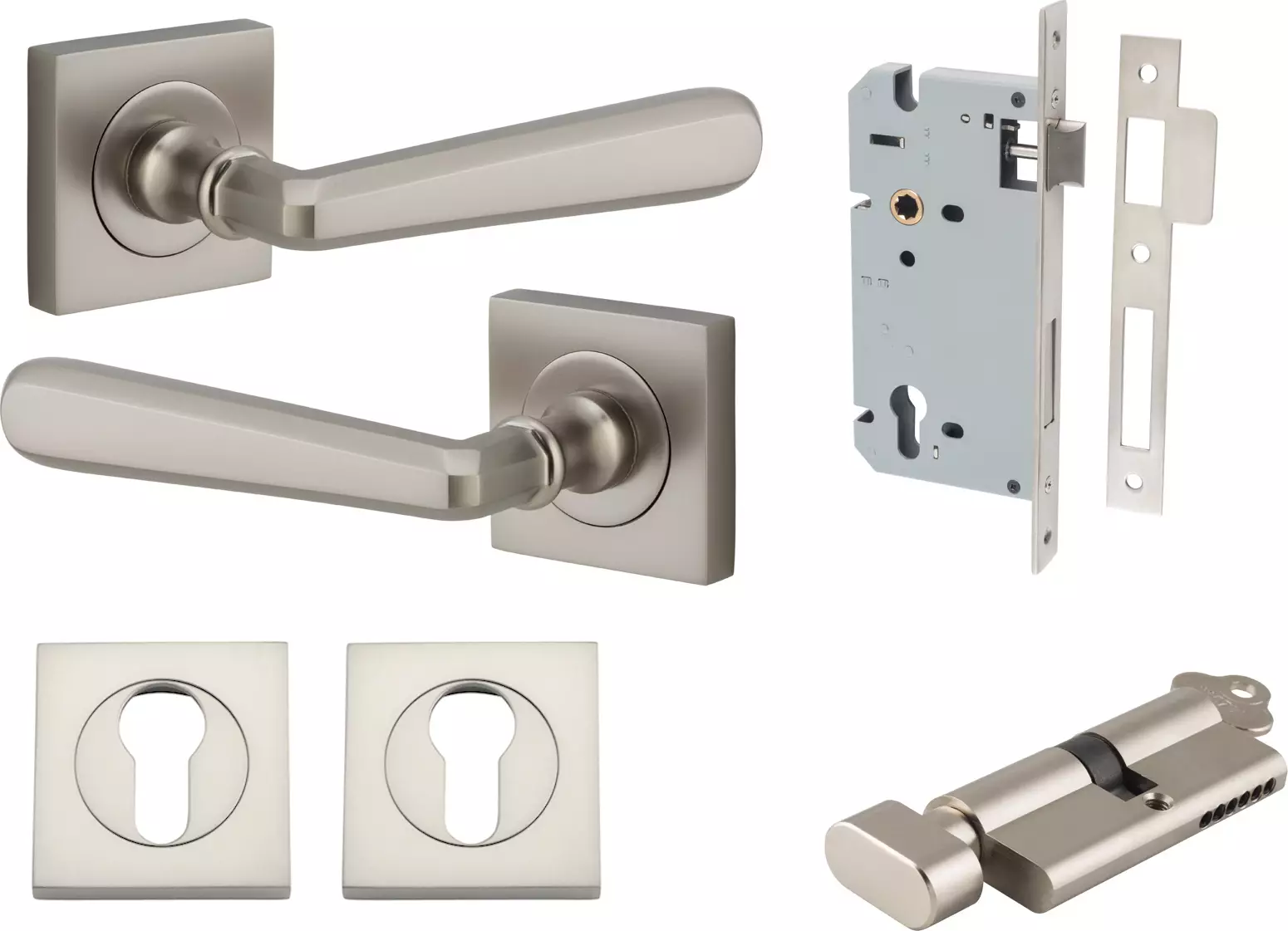 Copenhagen Lever - Square Rose Entrance Set - Key / Turn - SN