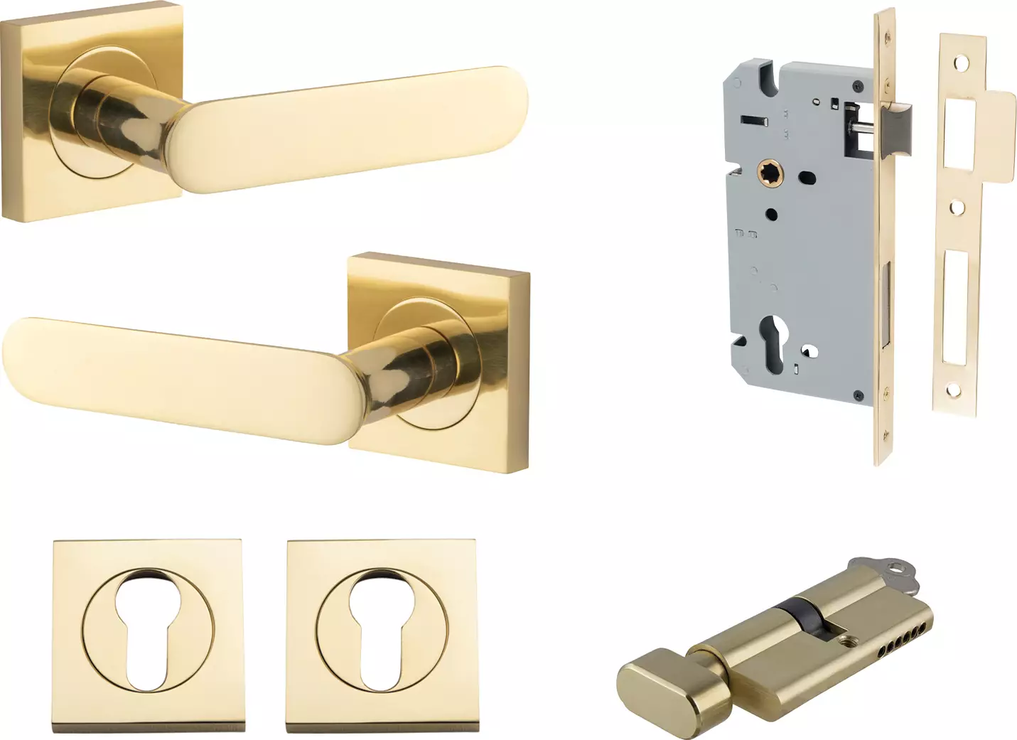 Bronte Lever - Square Rose Entrance Set - Key / Turn - PB