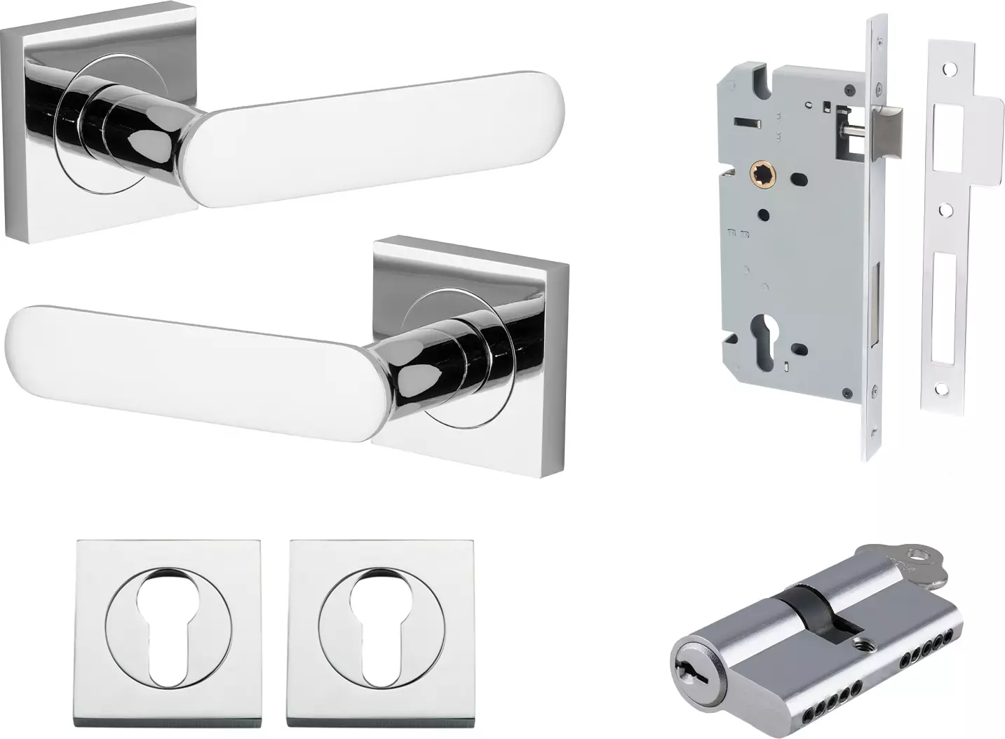 Bronte Lever - Square Rose Entrance Set - Key / Key - CP