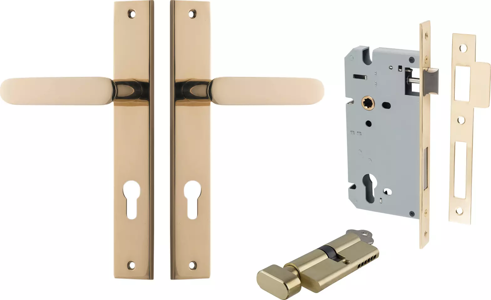 Bronte Lever - Rectangular Entrance Set - Key / Turn - PB