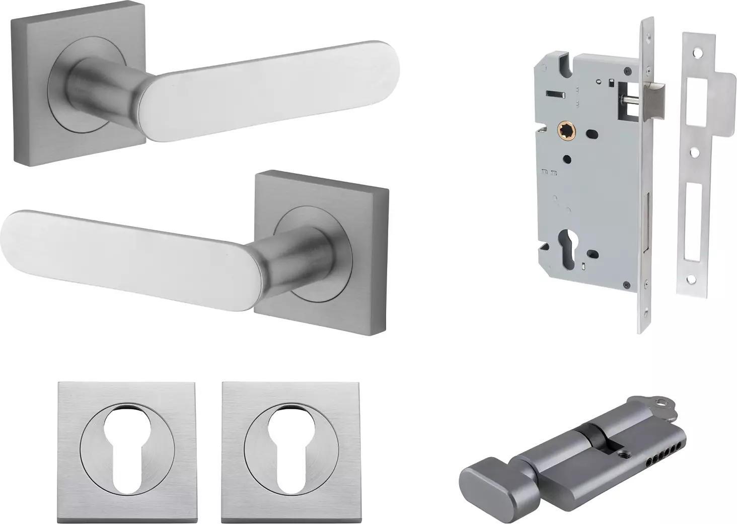 Bronte Lever - Square Rose Entrance Set - Key / Turn - SC