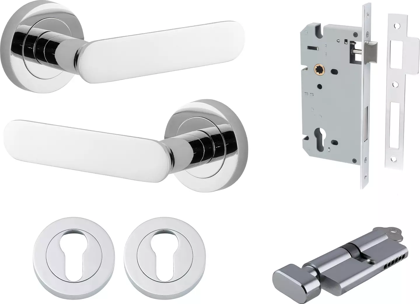 Bronte Lever - Round Rose Entrance Set - Key / Turn - CP