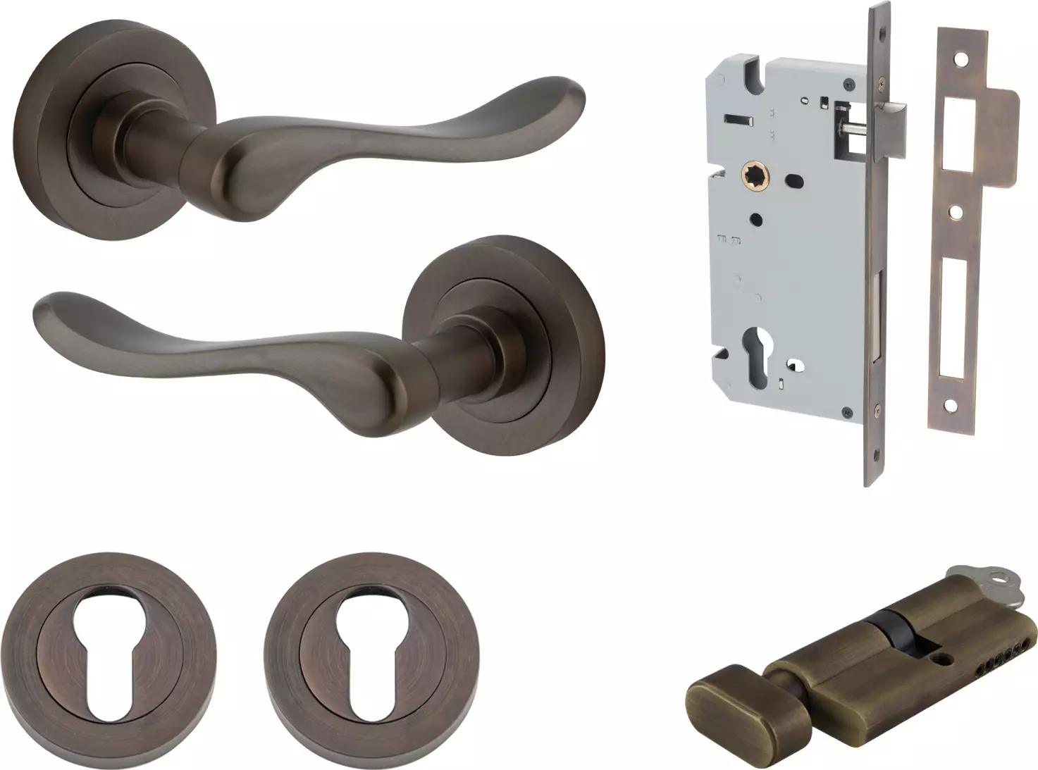 Stirling Lever - Round Rose Entrance Set - Key / Turn - SB