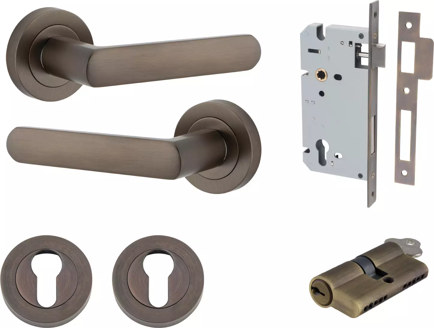 Osaka Lever - Round Rose Entrance Set - Key / Key - SB