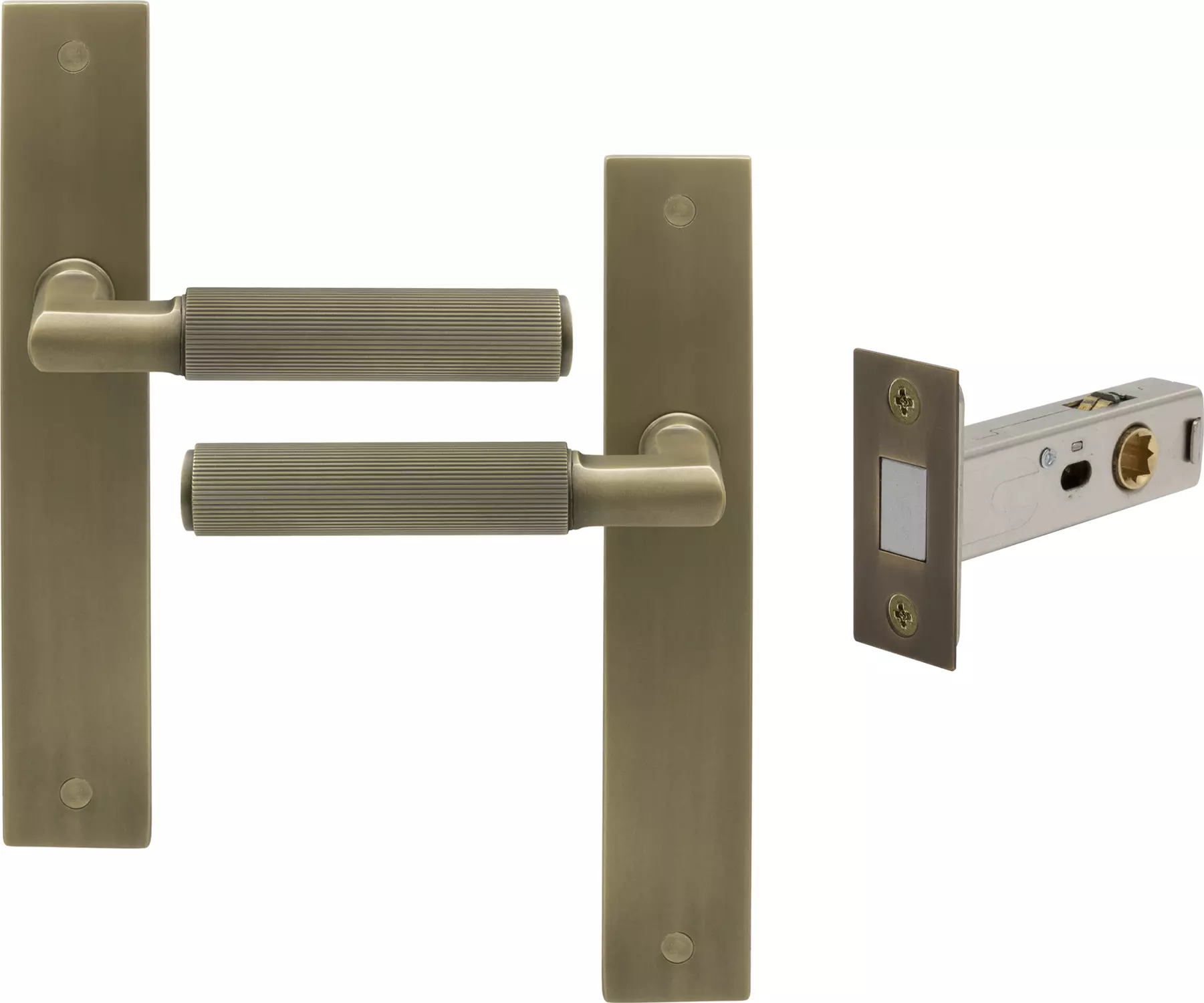 Lumina Longplate Passage Set - Magn. Latch - Linear Knurl - RB