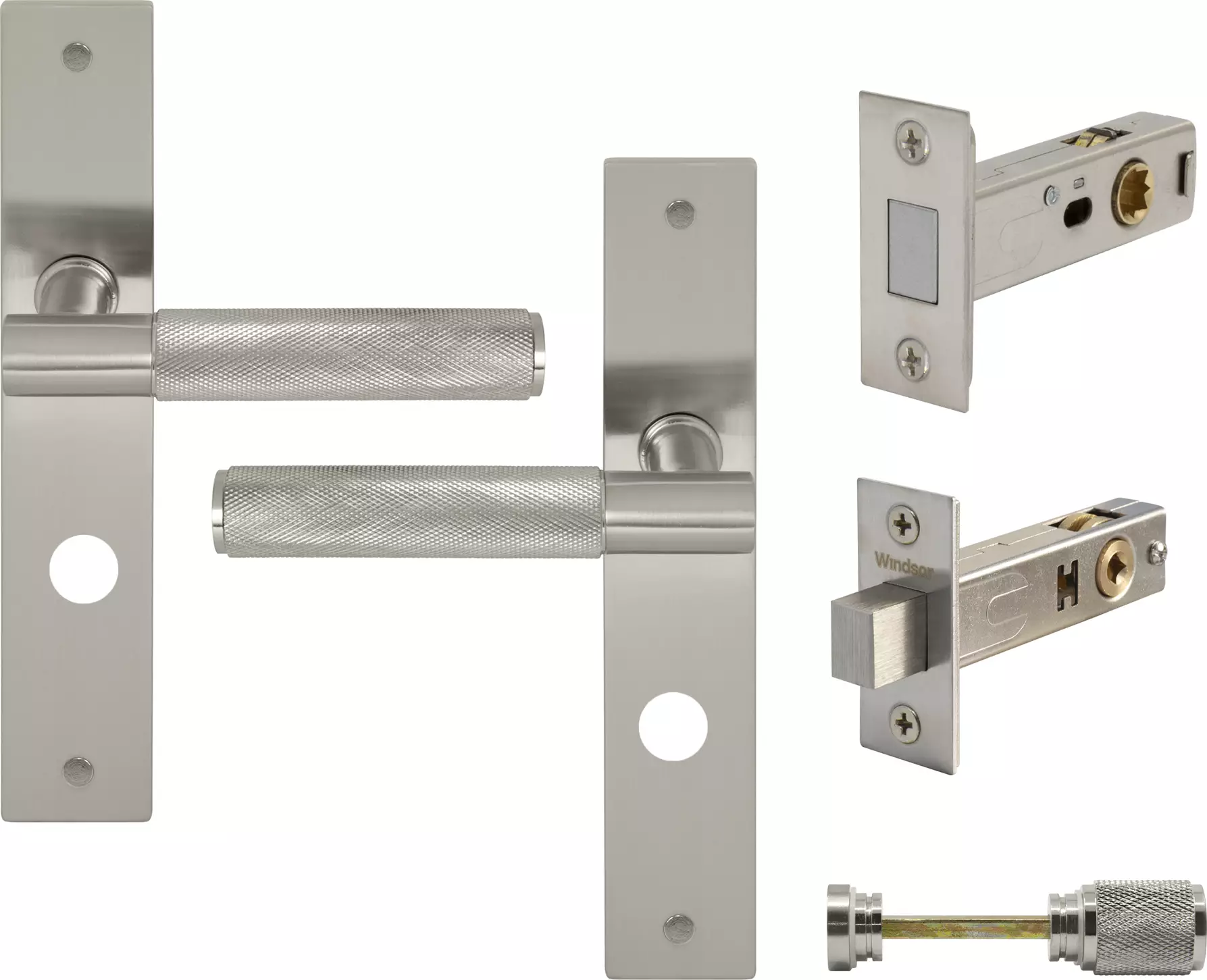 Verge Longplate Privacy Set - Magn. Latch - Diamond Knurl - BN