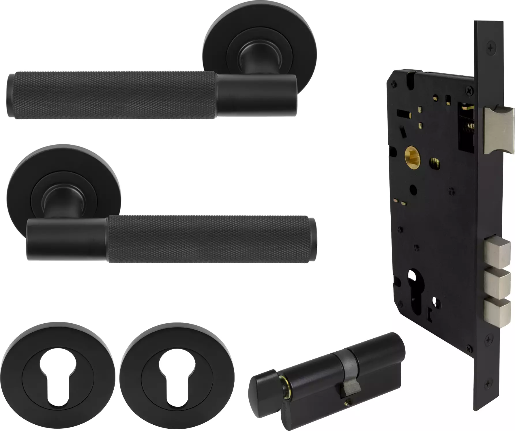 Verge Round Rose Entrance Set - K/T - Diamond Knurl - BLK