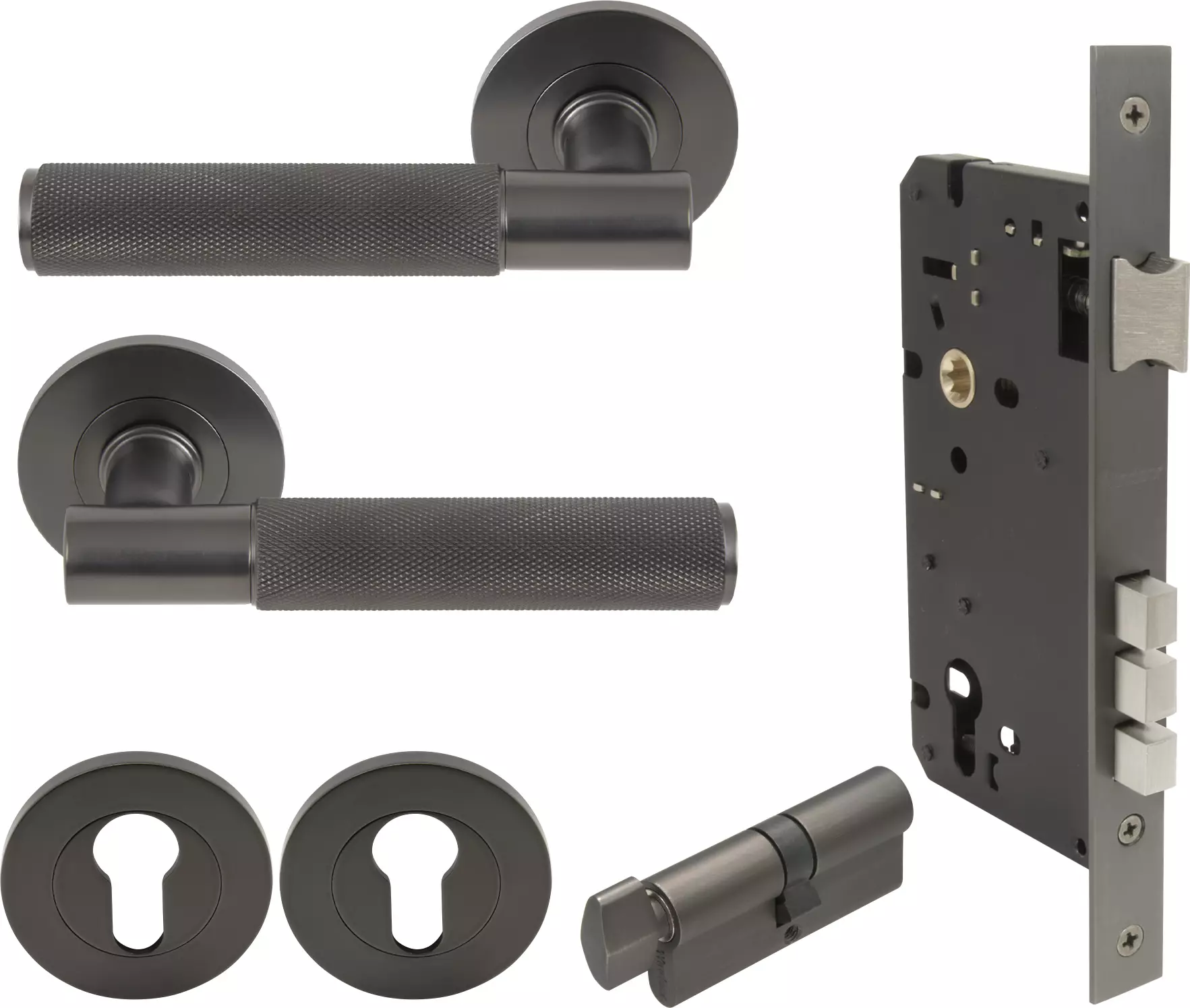 Verge Round Rose Entrance Set - K/T - Diamond Knurl - GN