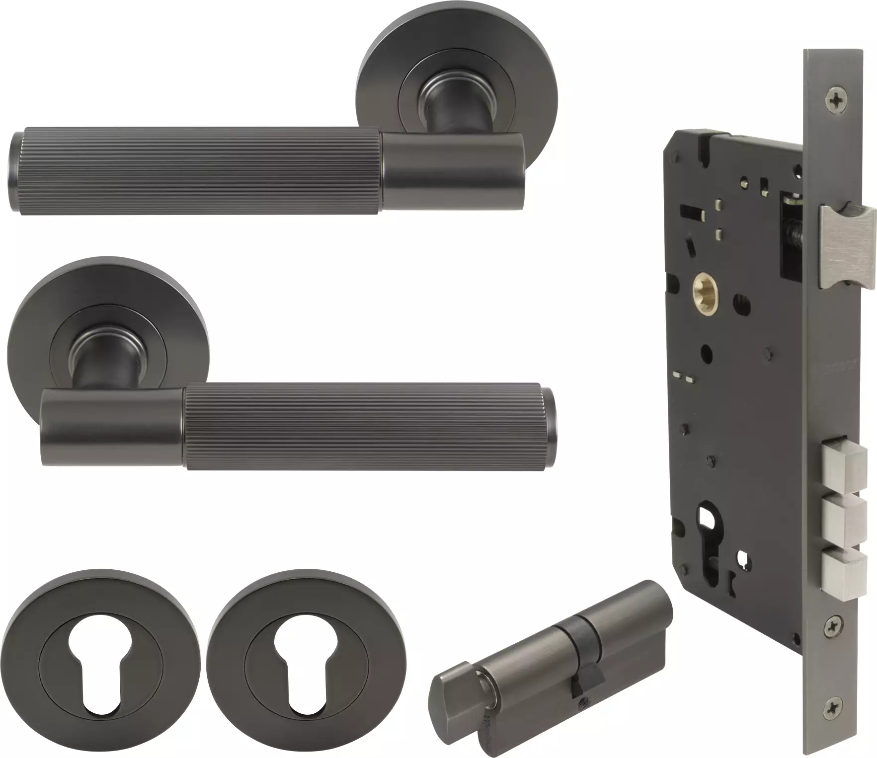 Verge Round Rose Entrance Set - K/T - Linear Knurl - GN