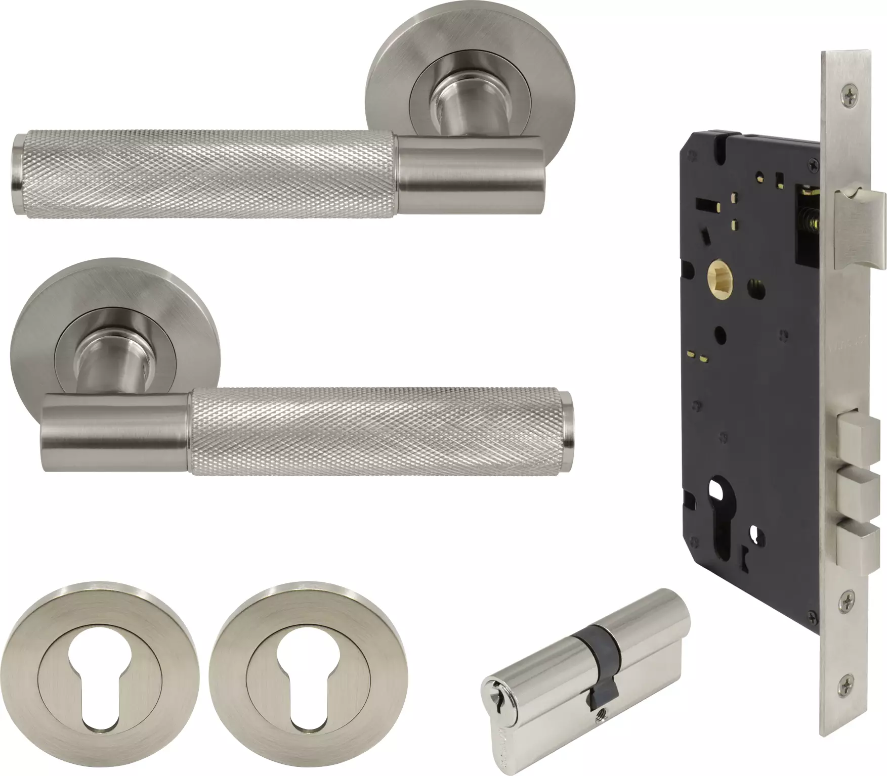 Verge Round Rose Entrance Set - K/K - Diamond Knurl  - BN