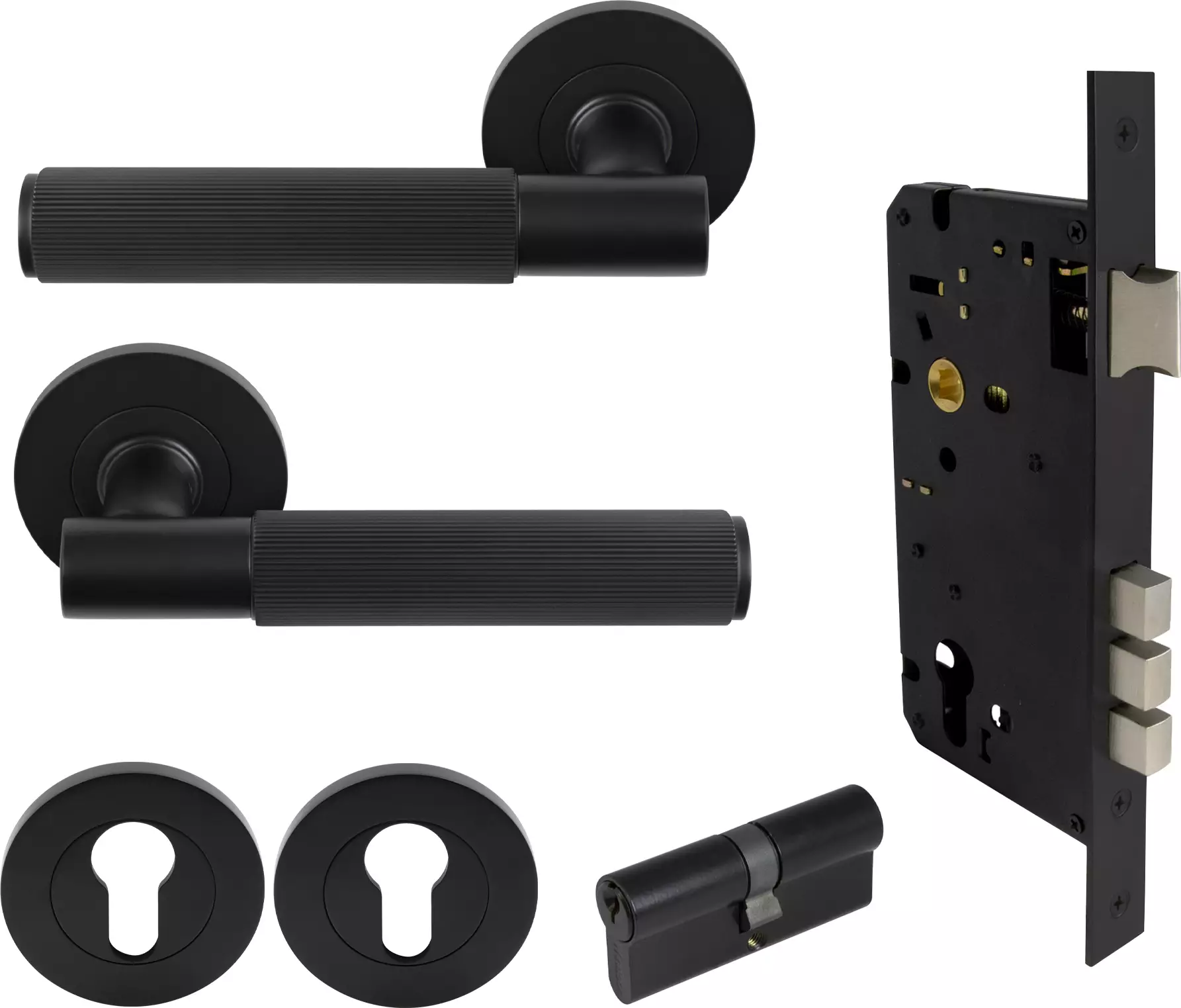 Verge Round Rose Entrance Set - K/K - Linear Knurl  - BLK