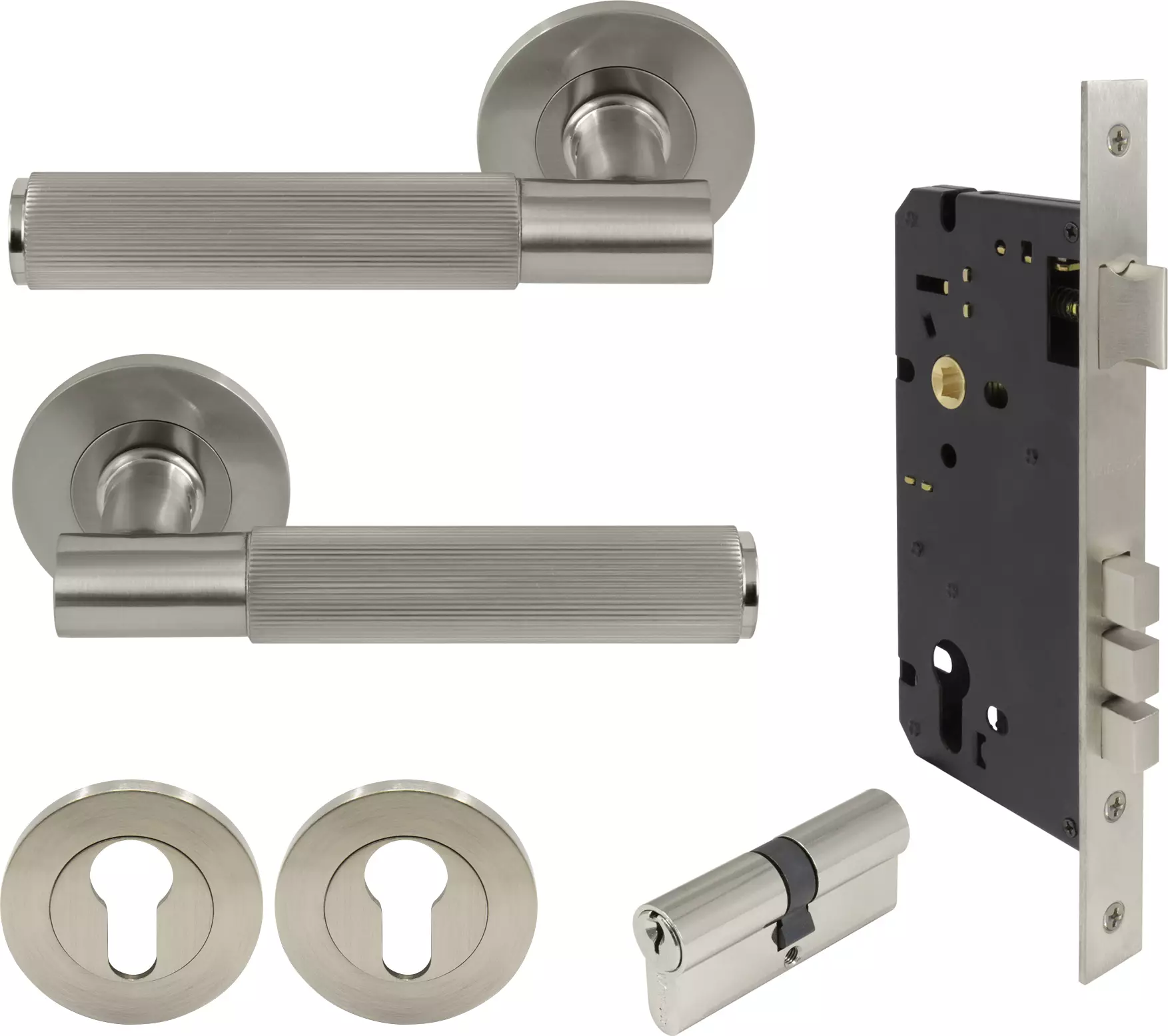 Verge Round Rose Entrance Set - K/K - Linear Knurl  - BN