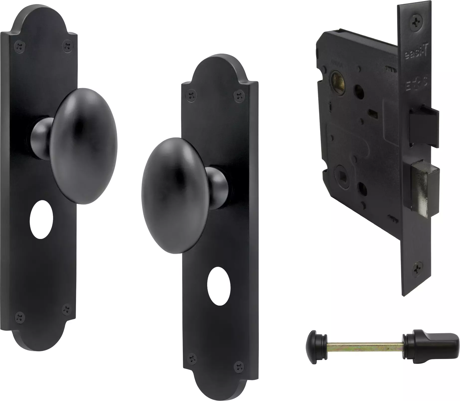 Camden Knob Victorian Longplate - Privacy Set - BLK