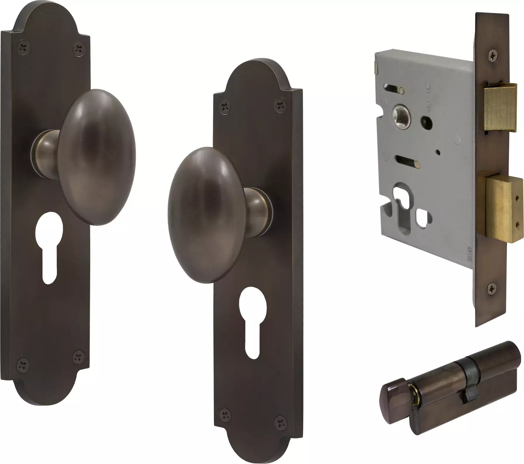 Camden Knob Victorian Longplate - Entrance Set - K/T - AB