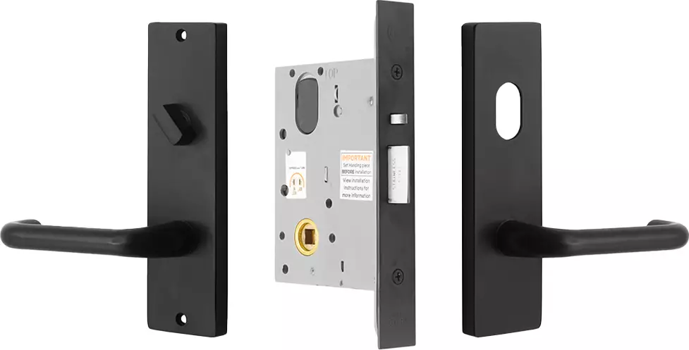 90 Lever on Plate - Entrance K/T Lock Kit - No Cyl - BLK