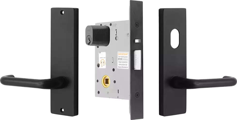90 Lever on Plate - Storeroom Lock Kit - Extended Cyl - BLK