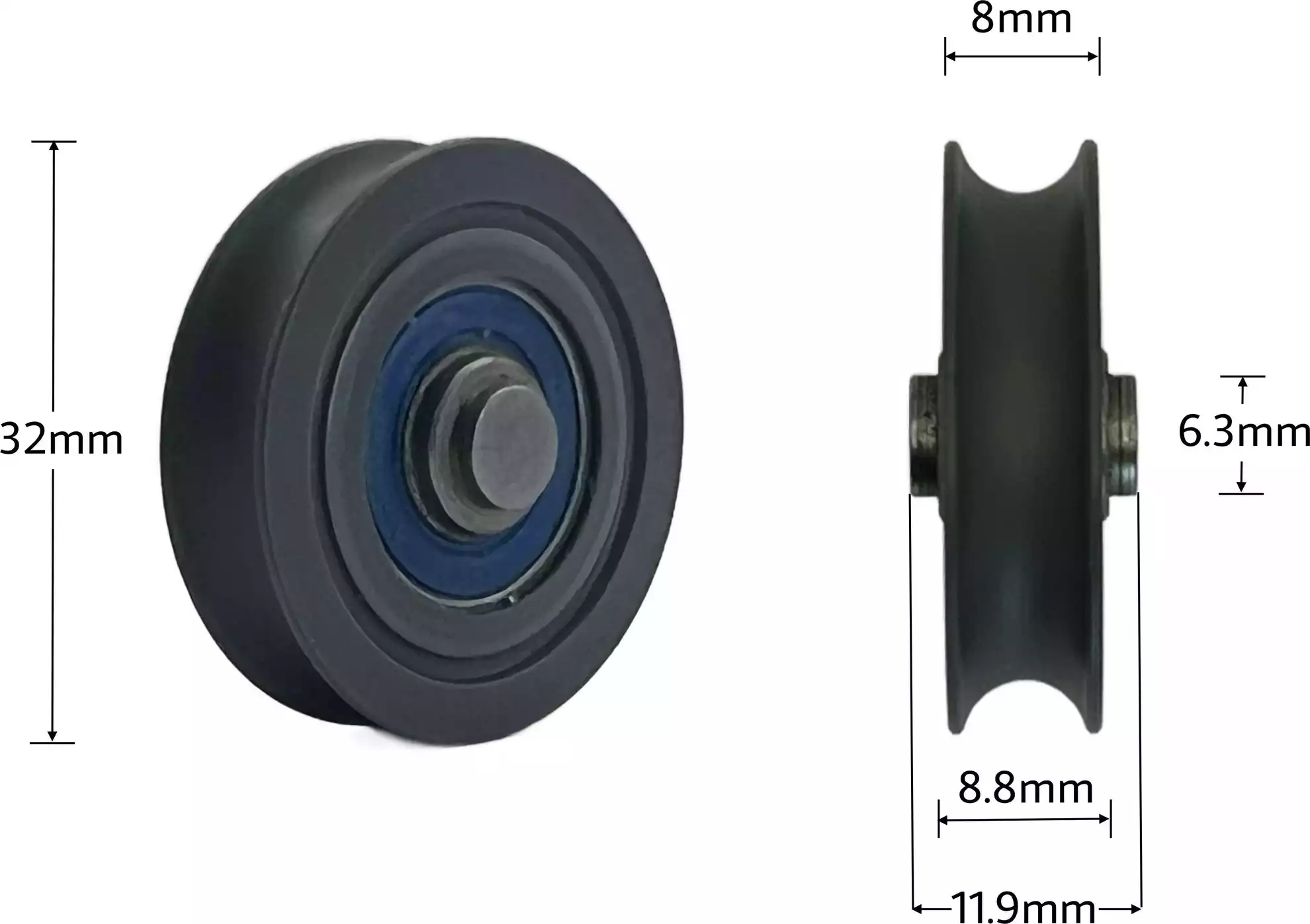 32mm Fixed Axle Nylon Roller - 50kgs